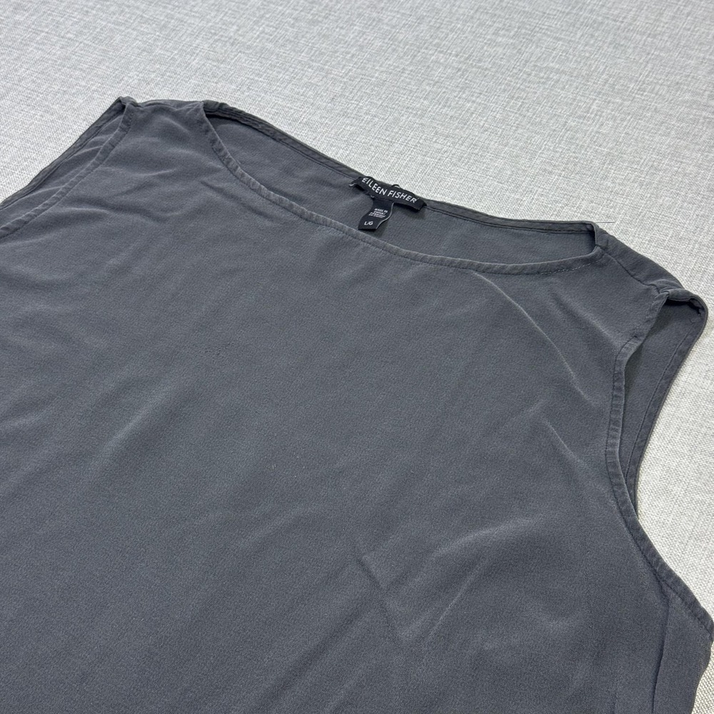 Eileen Fisher Silk Tank Womens Large Gray Cupro Round Neck Lightweight Pullover